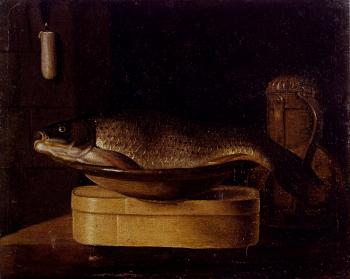 Still Life Of A carp In A Bowl Placed On A Wooden Box